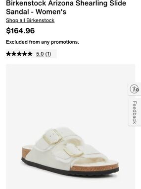 Birkenstock Arizona Shearling Slide Sandal in Off-White with Gold Buckles w/box